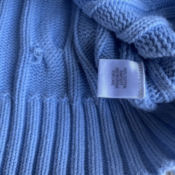 Y2K Croft & Barrow‎ Pastel Blue Cable Knit Henley Sweater Women's Size L w/ Hood - Picture 3 of 5